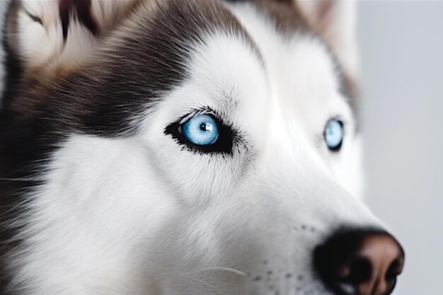 Photo cute nice dog breed husky dog whith blue eyes isolated on white closeup beautiful pet