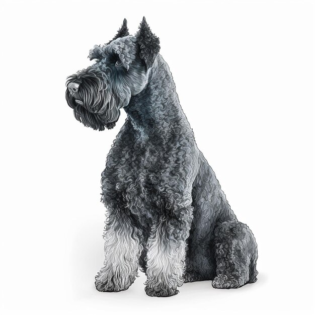 Foto simpatico cane di razza kerry blue terrier isolato su bianco ritratto closeup bellissimo animale domestico