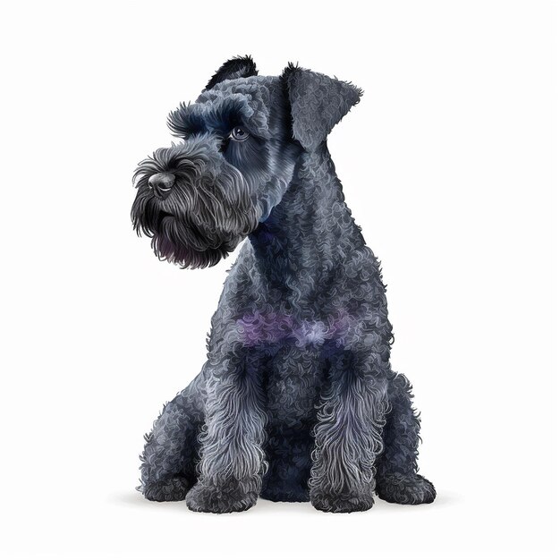 Cute nice dog breed kerry blue terrier isolated on white portrait closeup beautiful pet