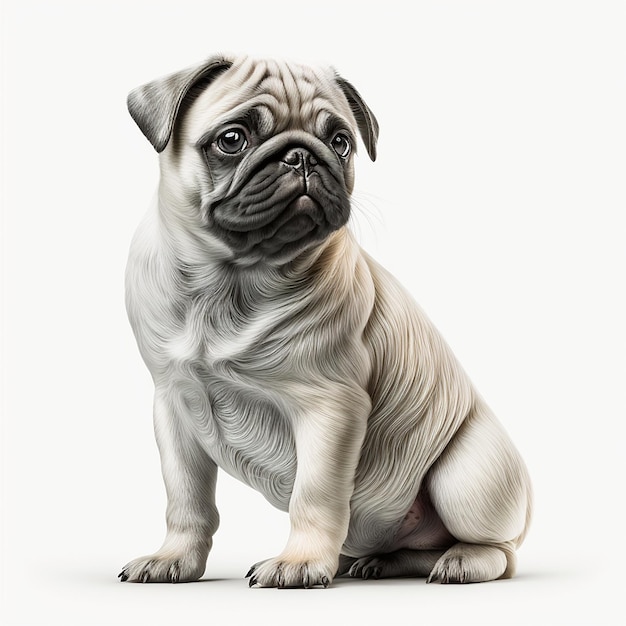 かわいい素敵な犬種パグ ホワイト クローズ アップ珍しい色に分離された美しいペットの素敵な犬
