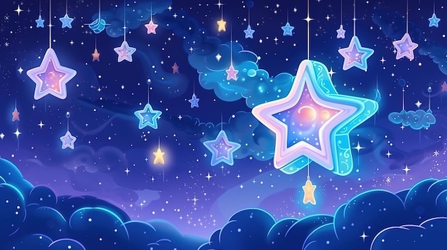 星とかわいい夜空の子供たちのイラスト