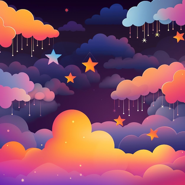 cute night sky with stars kids illustration