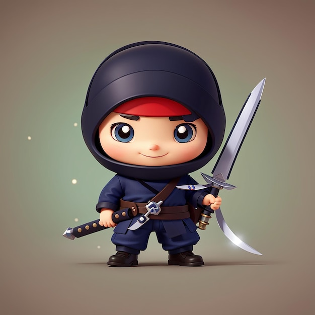 Photo cute ninja holding sword cartoon vector icon illustration people holiday icon concept isolated flat