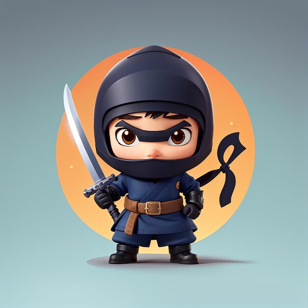 Cute Ninja Holding Sword Cartoon Vector Icon Illustration People Holiday Icon Concept Isolated Premium Vector Flat Cartoon Style