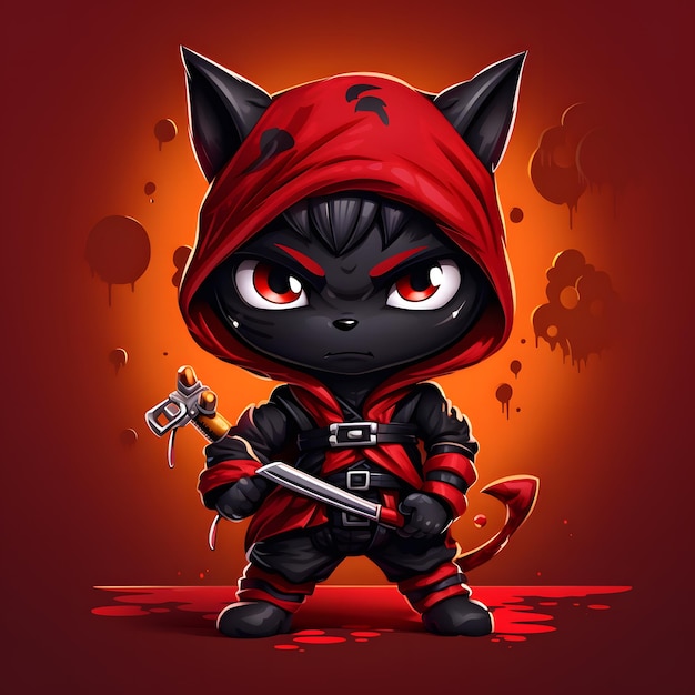 Photo cute ninja mascot cartooon character