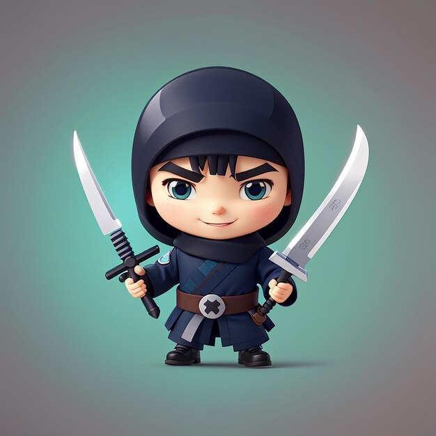 Photo cute ninja slash virus with knife cartoon vector icon illustration people holiday icon concept isolated premium vector flat cartoon style