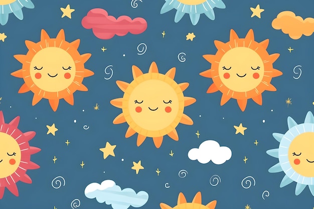 Cute nursery baby moon sun rainbow pattern