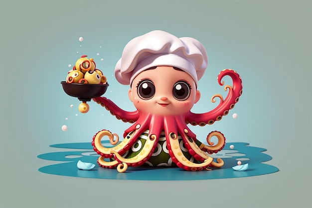 Cute Octopus Chef With Takoyaki Food Cartoon Vector Icon Illustration Animal Food Icon Concept Isolated Premium Vector Flat Cartoon Style