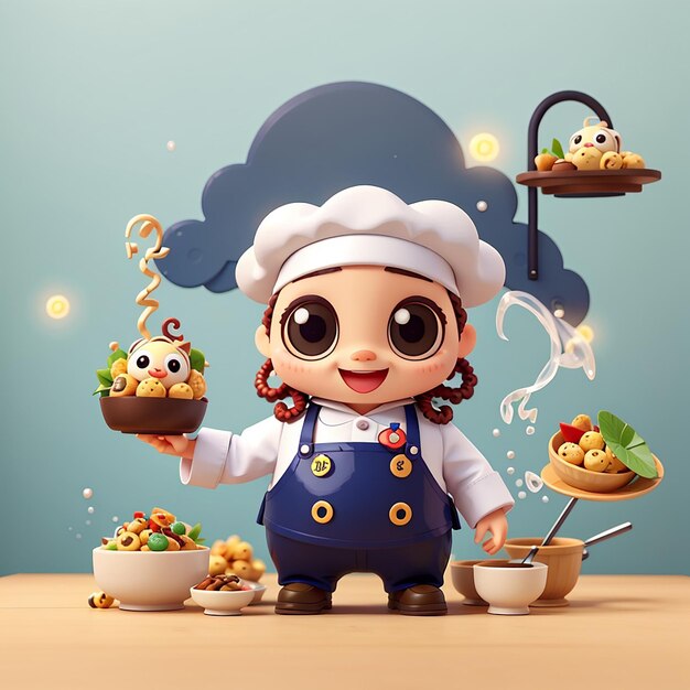 Cute octopus chef with takoyaki food cartoon vector icon illustration animal food icon isolated