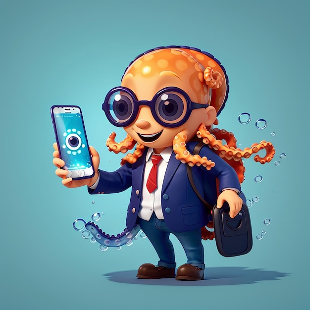 Foto cute octopus multitasking cartoon vector icon illustration animal technology icon concept isolato premium vector