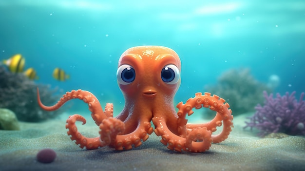 Cute octopus in the sea generative ai