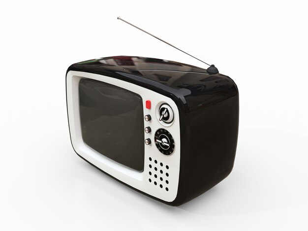 Photo cute old black tv with antenna on a white surface