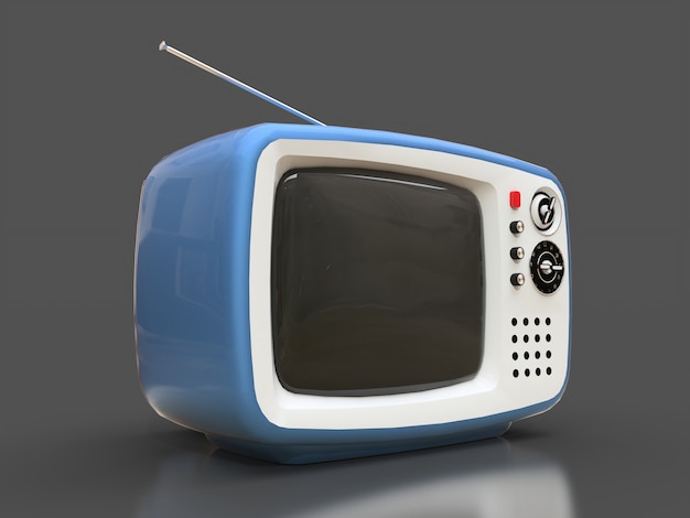 Cute old blue tv with antenna on a gray surface