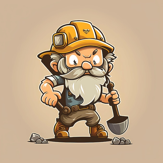 Photo cute old gold miner cartoon character illustration