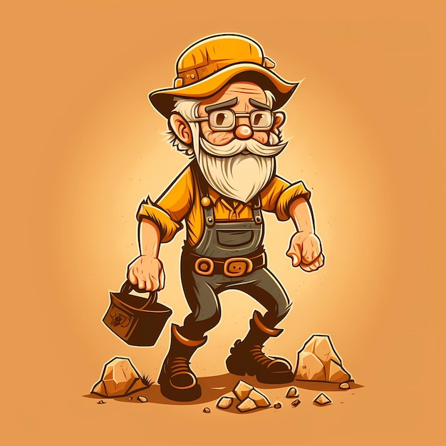 Cute old gold miner cartoon character illustration