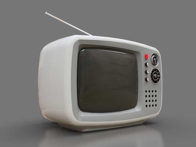 Cute old white tv with antenna on a grey background