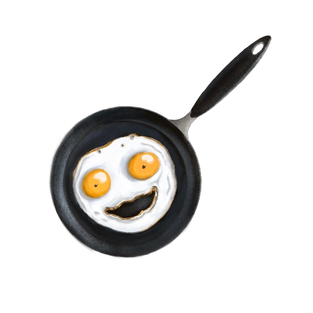 Симпатичный омлет с улыбкой на сковороде смешной клипарт
