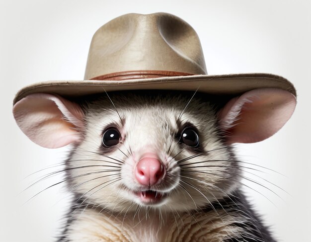 Photo cute opossum with hat anthropomorphic animal illustration