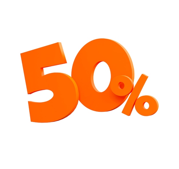 Cute orange 50 percent for your sale on a transparent background 3d render