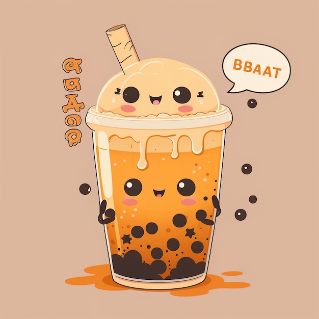 Cute orange boba tea on pastel background