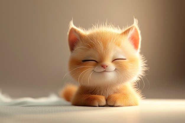 A cute orange cat is laying on a table with its mouth open looking happy Concept of warmth and joy a