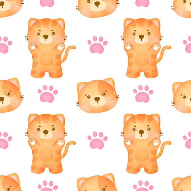 Cute orange cat seamless patterns.