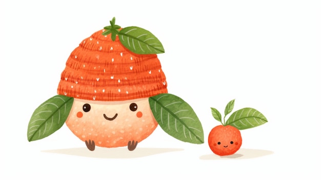 Cute orange Happy Fruit on white background with a smile in childrens illustration style