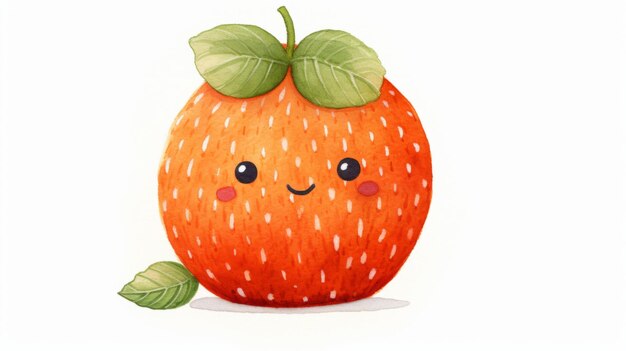 Cute orange Happy Fruit on white background with a smile in childrens illustration style