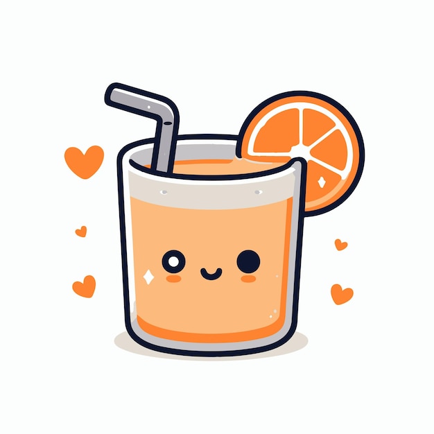 Cute orange juice in a kawaii glass vector illustration Isolated on a white background