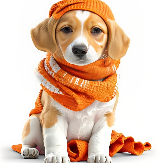 cute orange and white puppy dog with a scarf created ai image generator