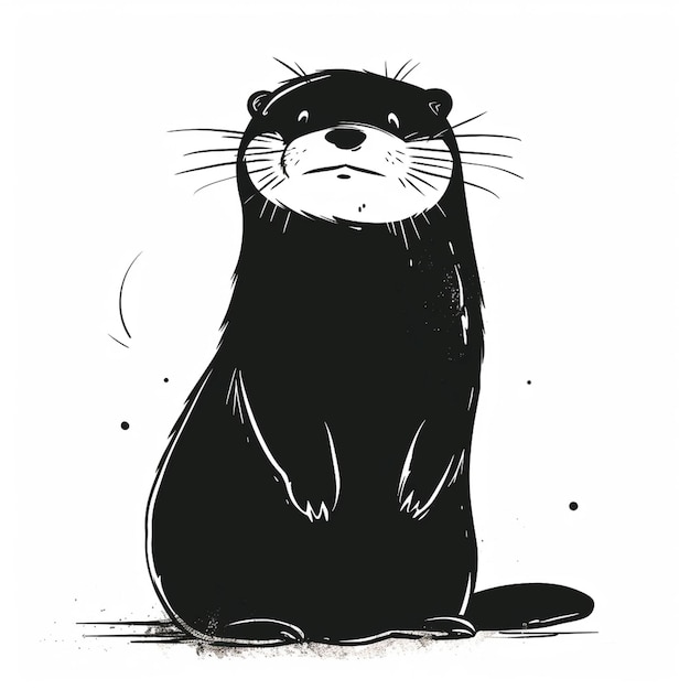 Photo cute otter drawn in black simple background is white