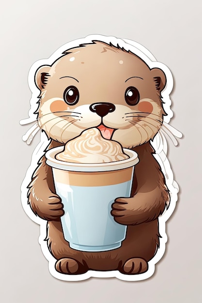 Cute otter holding a cup of cappuccino illustration