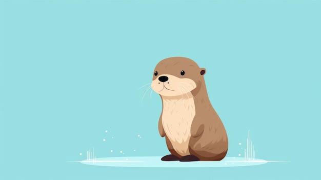 Cute Otter Illustration Serene Beauty On Blue Background