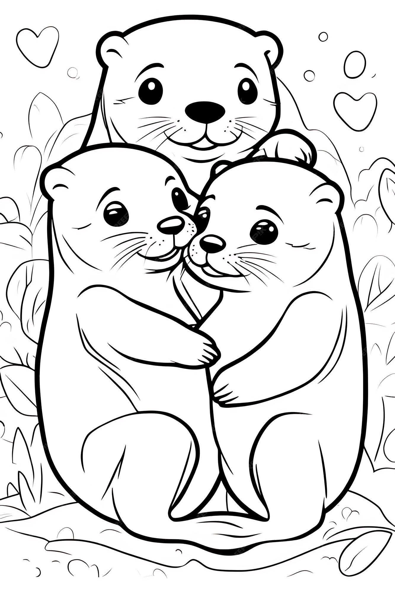 Premium Photo | Cute Otters Coloring Page Kids Coloring Page