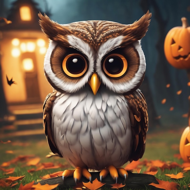 Cute owl cartoon halloween day