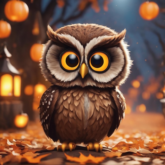 Cute owl cartoon halloween day