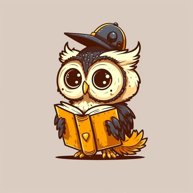 Cute Owl is holding a magician book cartoon