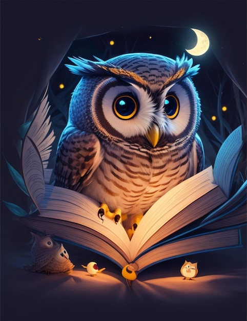 cute owl reading book logo
