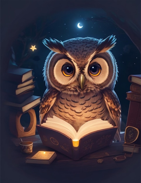 cute owl reading book logo