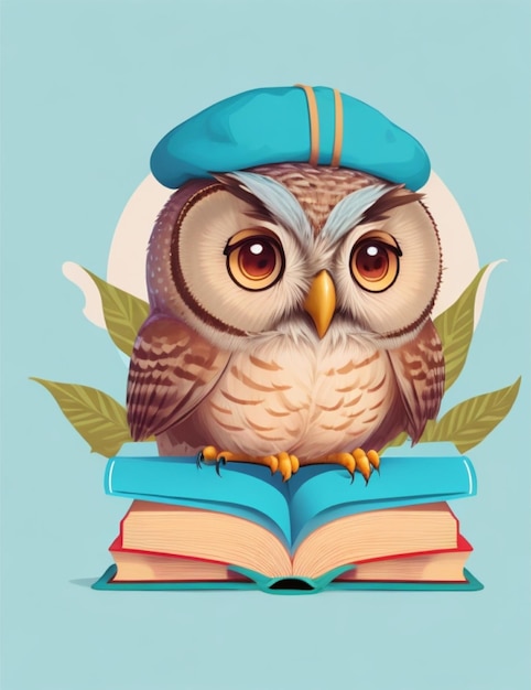 cute owl reading book logo