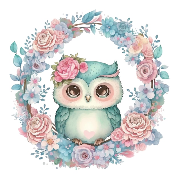 Cute Owl in Watercolor Illustration