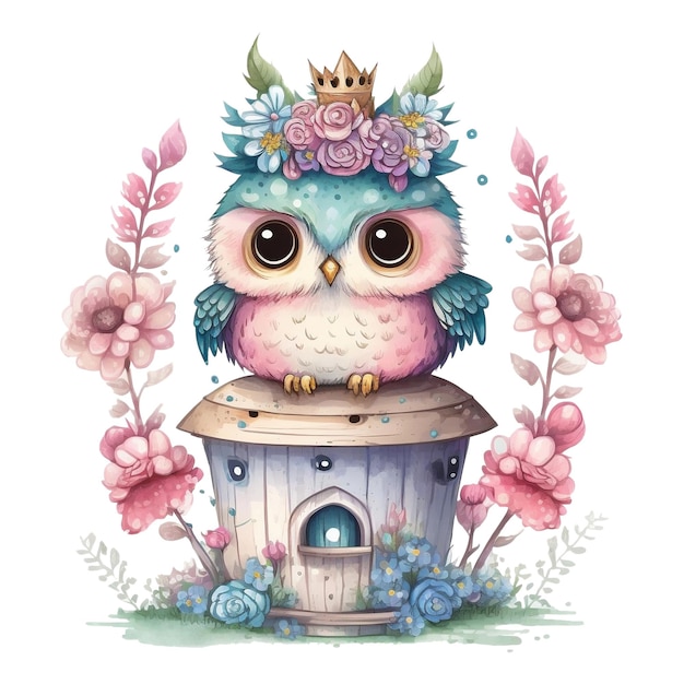 Cute Owl in Watercolor Illustration