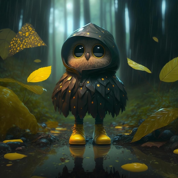 cute owl wearing a raincoat