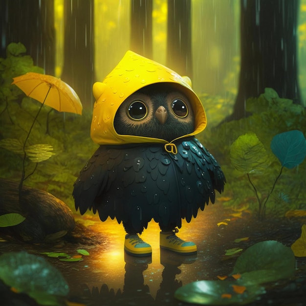 cute owl wearing a raincoat