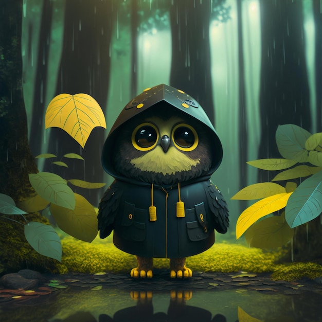 cute owl wearing a raincoat