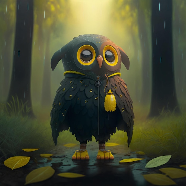 cute owl wearing a raincoat