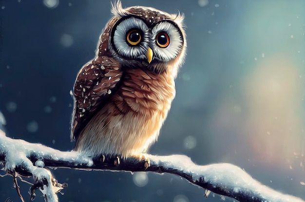 Cute Owl in winter scenary