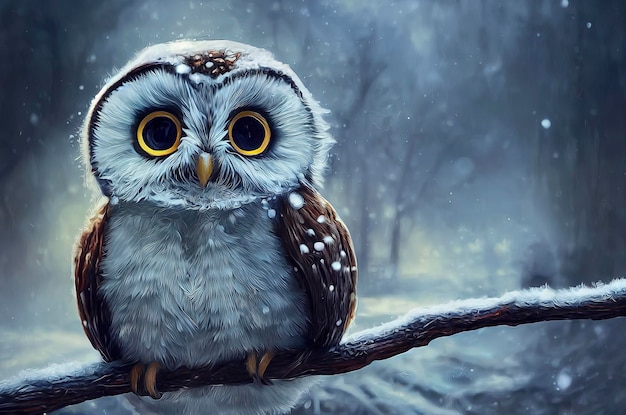 Cute Owl in winter scenary