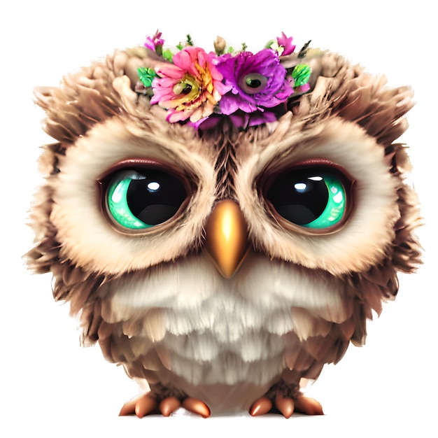 cute owl with a beautiful flower crown