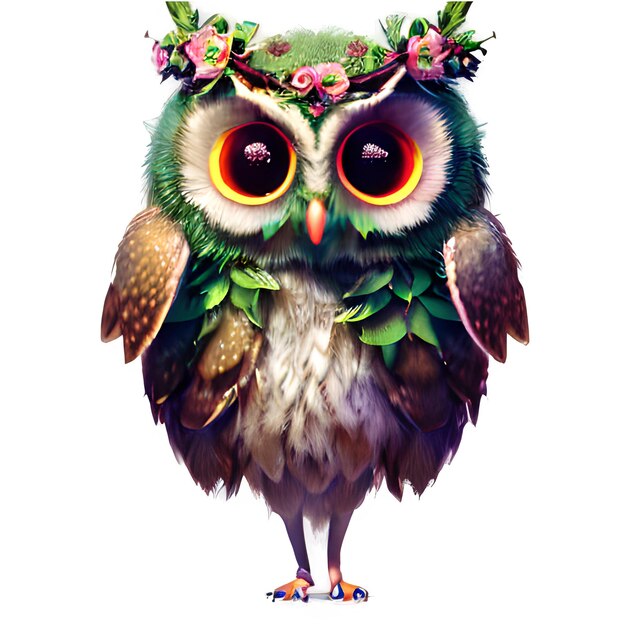 cute owl with a beautiful flower crown